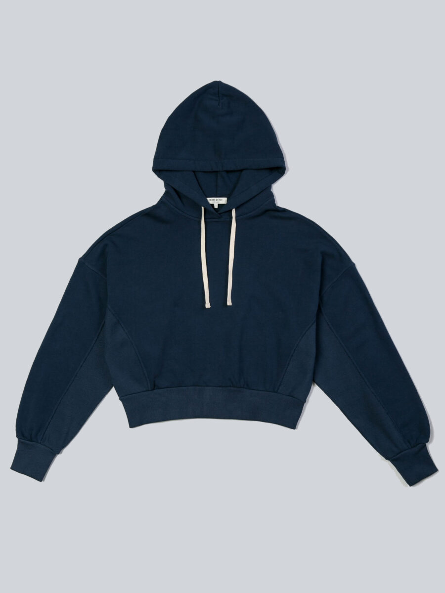 Cotton Cropped Hoodie with Rib Inset