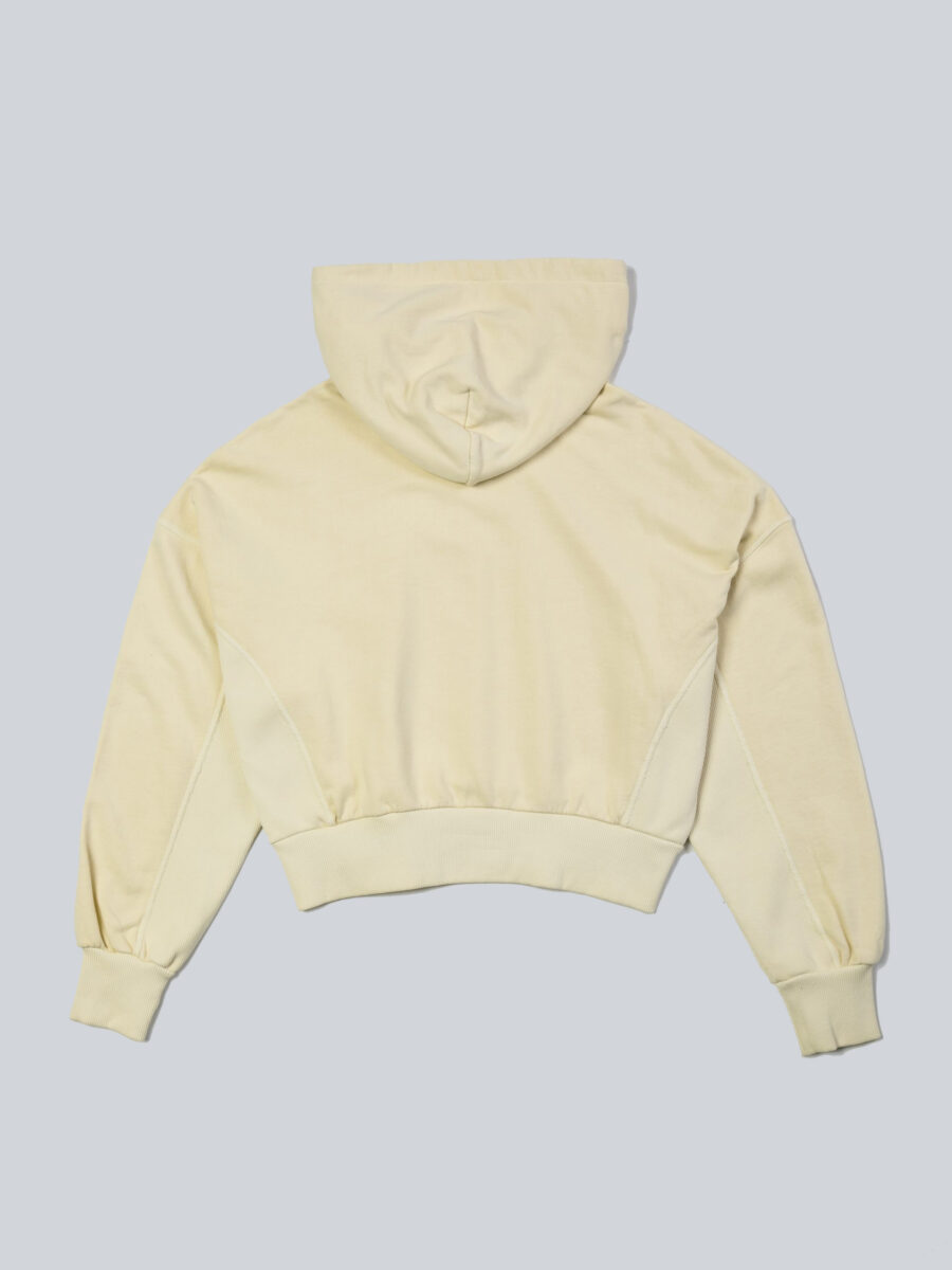 Cotton Cropped Hoodie with Rib Inset