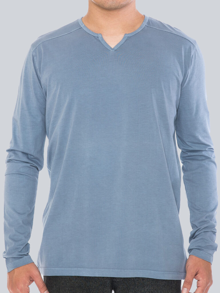 Supima Cotton Long Sleeve Notched Crew Neck Tee